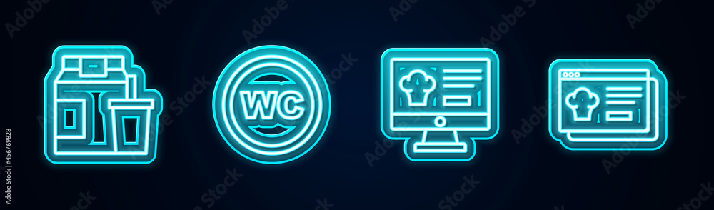 Set line Online ordering and delivery, Toilet, and . Glowing neon icon. Vector Set line Online ordering and delivery, Toilet, and . Glowing neon icon. Vector