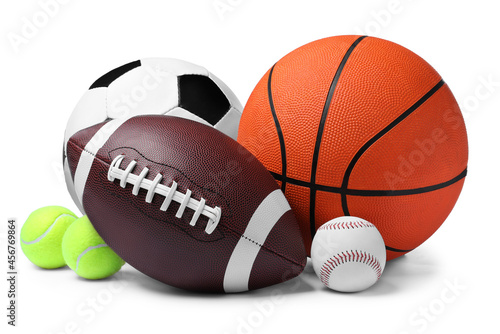 Set of different sport balls on white background © New Africa