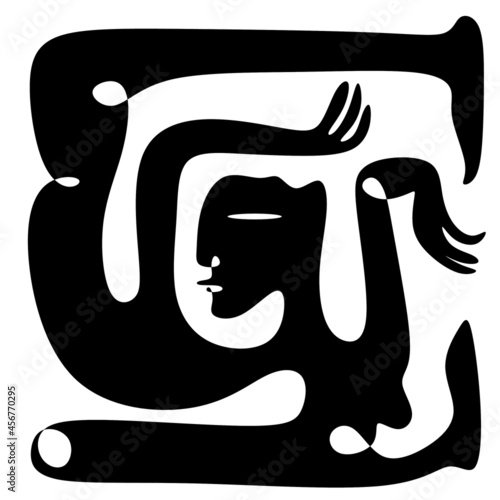 Abstract poster with minimal woman face.One line drawing style.