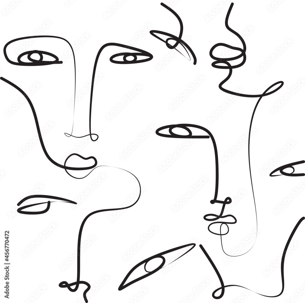 One line drawing abstract face seamless pattern. Modern minimalism art ...
