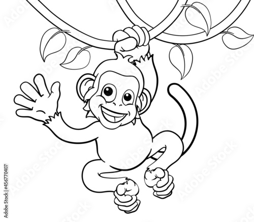Monkey Singing On Jungle Vines Waving Cartoon