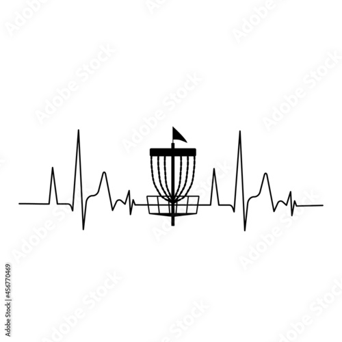 Disc golf basket icon with heartbeat. Vector illustration isolated on whitebackground