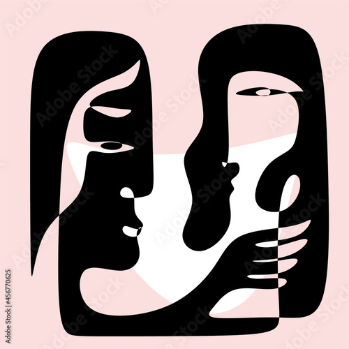 Surreal vector art, drawing of faces, fashion minimalist concept, vector illustration. 