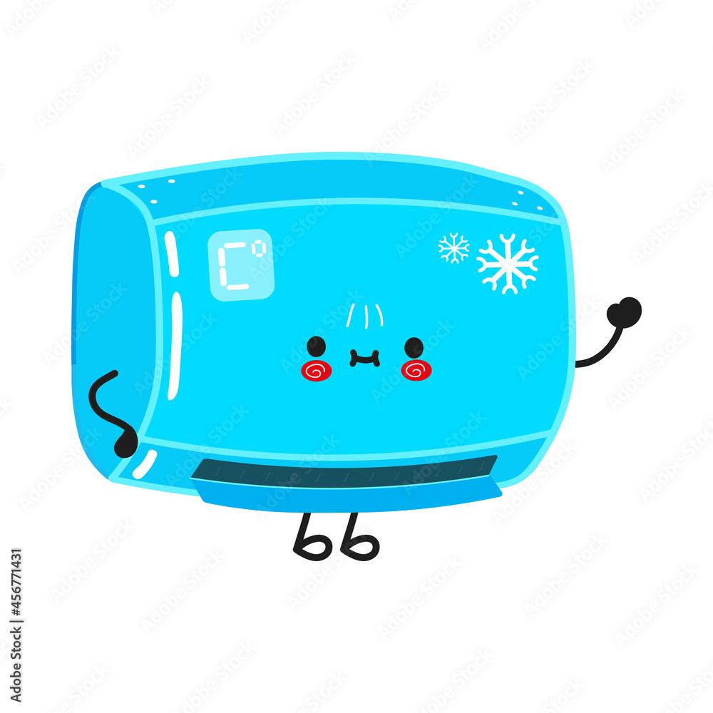 Cute funny conditioning waving hand character. Vector hand drawn cartoon kawaii character illustration icon. Isolated on white background. Conditioning character concept Cute funny conditioning waving hand character. Vector hand drawn cartoon kawaii character illustration icon. Isolated on white background. Conditioning character concept