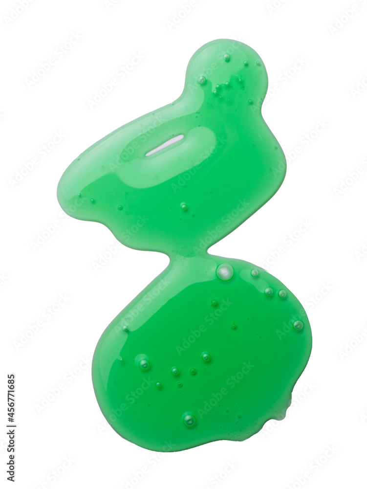 Naklejka premium Green dishwashing liquid gel isolated on white background, top view