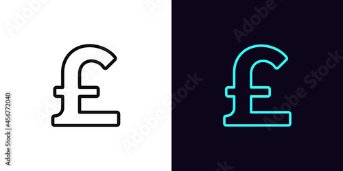 Outline pound sterling, icon with editable stroke. Linear British pound sign silhouette. Money