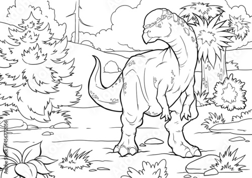 Coloring book for children with a dinosaur hand-painted in cartoon style. A4. coloring page © Михаил Пенькевич