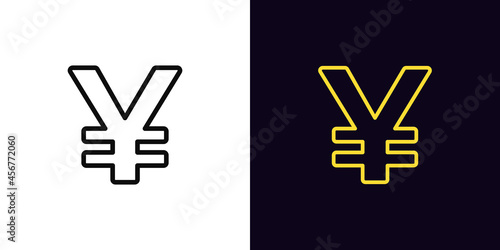 Outline yen icon with editable stroke. Linear yuan and yen sign silhouette