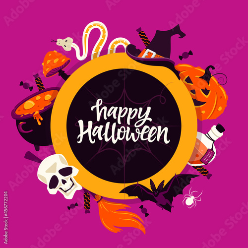 Happy Halloween - modern cartoon style colored poster