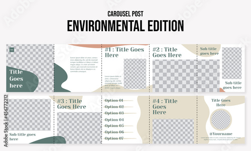 Set of editable social media instagram carousel post landscape, environmental, garden, park with green colors design vector template ai & eps 10