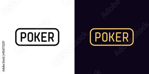 Outline poker icon with editable stroke. Linear poker sign and text pictogram