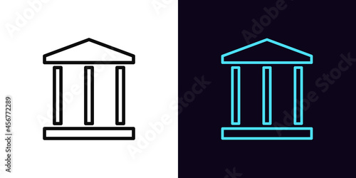 Outline bank building icon, with editable stroke. Linear bank sign, government or courthouse pictogram