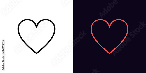 Outline heart suit icon, with editable stroke. Linear hearts sign, card suit silhouette