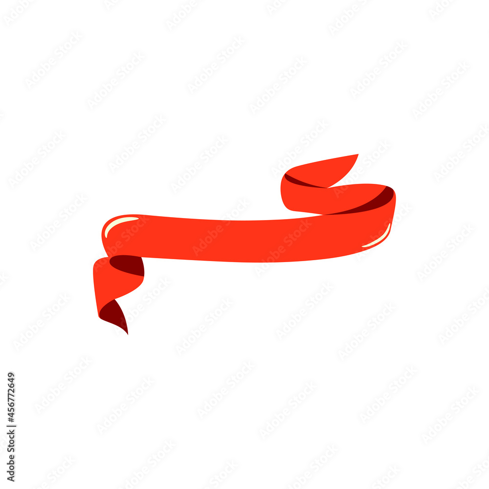 Red ribbon for text, gifts, banners, cards, decor. Christmas festive gift decoration. Valentine's Day.