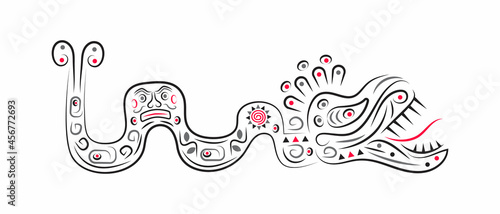 Latino American poncho ornament vector for greeting card. Dragon, snake is shown.