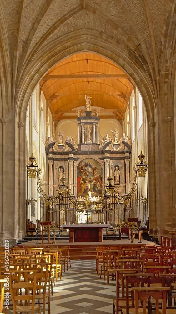 Interior view on the altar of the Church of Our Lady or eglise Notre-Dame, Calais, France,