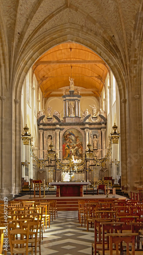 Interior view on the altar of the Church of Our Lady or eglise Notre-Dame, Calais, France,