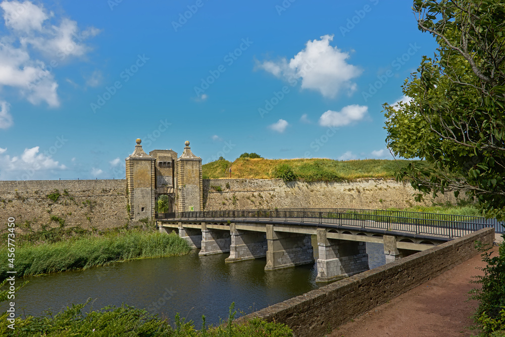 Walls and entrance building of the Calais Citadel, France