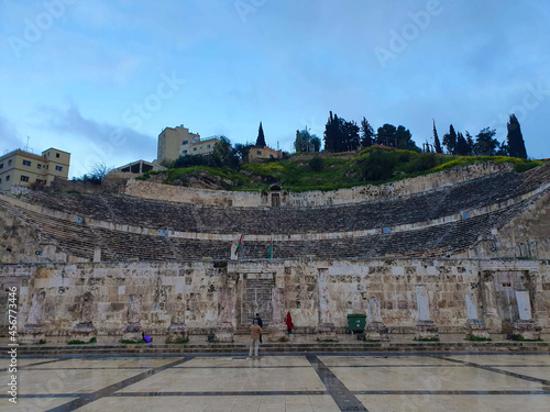 Roman Ampitheater in Amman, Jordan on a rainy day photo