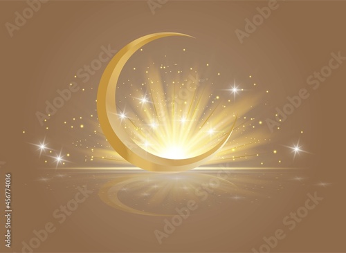 Islamic greeting ramadan. Colorful wallpaper for mobile phone or computer. Celebrating religious holiday. Graphic element for website. Bright vector illustration isolated on beige background
