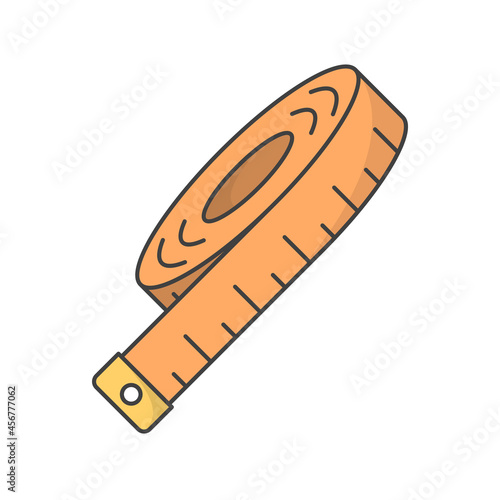 Sewing tape. Tool for sewing and seamstress. Cartoon image of a tape measure for embroidering clothes. Isolated vector on pure white background.