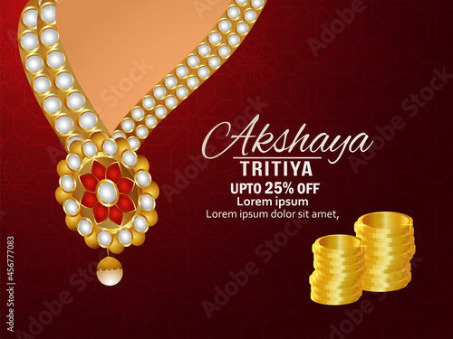 Akshaya tritiya vector illustration with gold coin and gold necklace