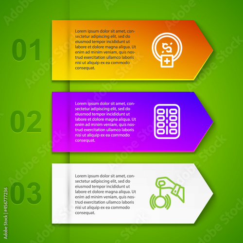 Set line Stop smoking, money saving, Nicotine gum blister pack and Hypnosis. Business infographic template. Vector