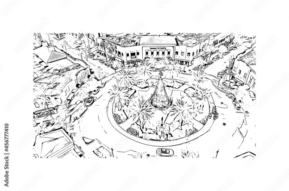 Fototapeta premium Building view with landmark of Lakeland is the city in Florida. Hand drawn sketch illustration in vector.