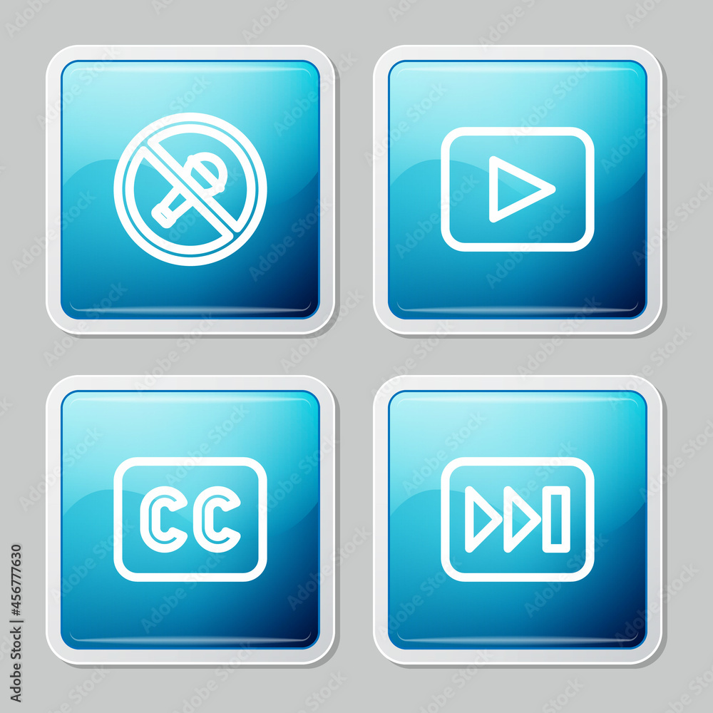 Set line Mute microphone, Play button, Subtitles and Fast forward icon. Vector Set line Mute microphone, Play button, Subtitles and Fast forward icon. Vector