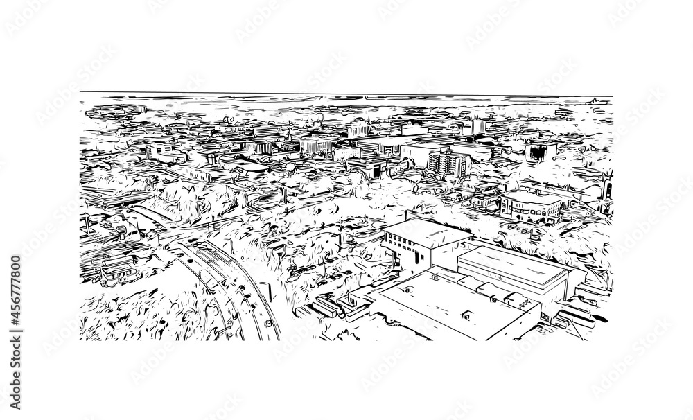 Obraz premium Building view with landmark of Lakeland is the city in Florida. Hand drawn sketch illustration in vector.