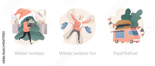 Family time outdoors abstract concept vector illustrations.