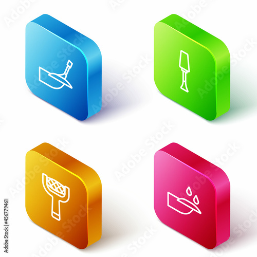 Set Isometric line Manicure, Nail polish, file and manicure icon. Vector