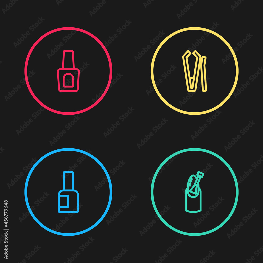 Set line Bottle of nail polish, Nail manicure, cutter and icon. Vector Set line Bottle of nail polish, Nail manicure, cutter and icon. Vector