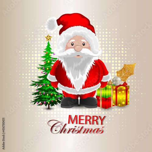 Merry christmas invitation greeting card with creative vector illustration of santa and gifts