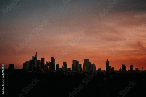 frankfurt skyline while sunset