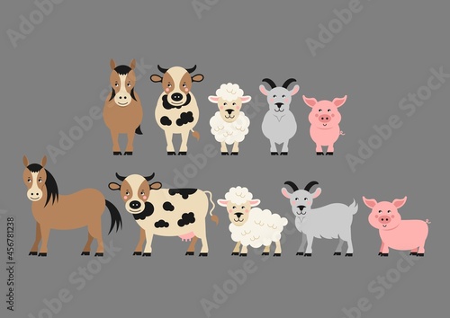 Cute farm animals. Cartoon pig, cow, horse, sheep, goat. Vector illustration © Ольга Мещерякова