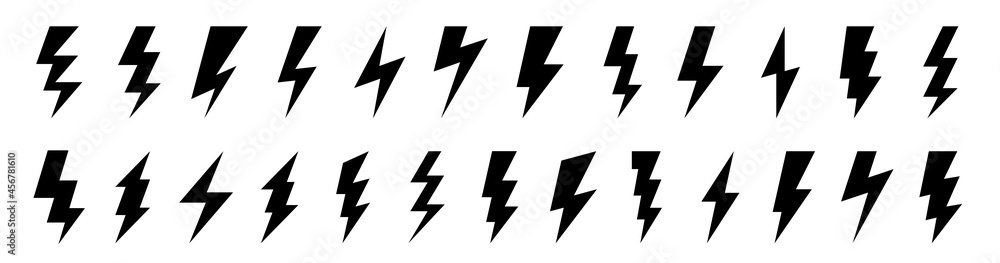 Lightning flat icons set. Outline and silhouette flash symbols. Lightning, high voltage or charge signs. Vector elements. Lightning flat icons set. Outline and silhouette flash symbols. Lightning, high voltage or charge signs. Vector elements.
