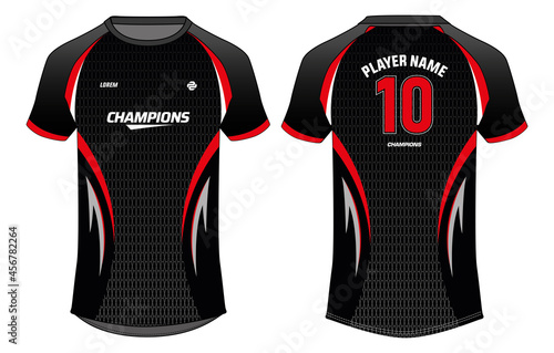 Sports jersey t shirt design concept vector template, Halftone abstract pattern Raglan Round neck tees football jersey concept with front and back view for Cricket, soccer, Volleyball, Rugby uniform