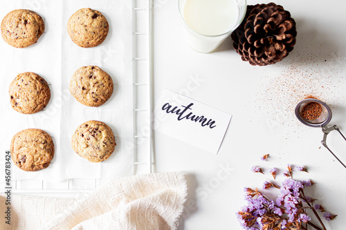 Cookies on white background. Homemade concept. Flat lay, top view.