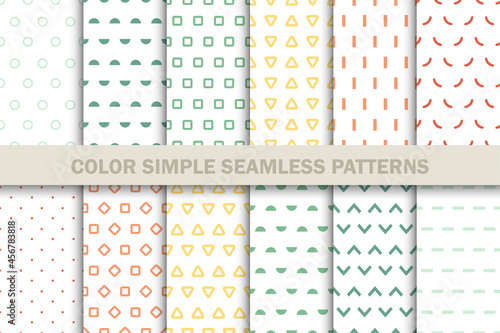 Collection of vector seamless simple patterns - colorful design. Bright geometric minimalistic backgrounds