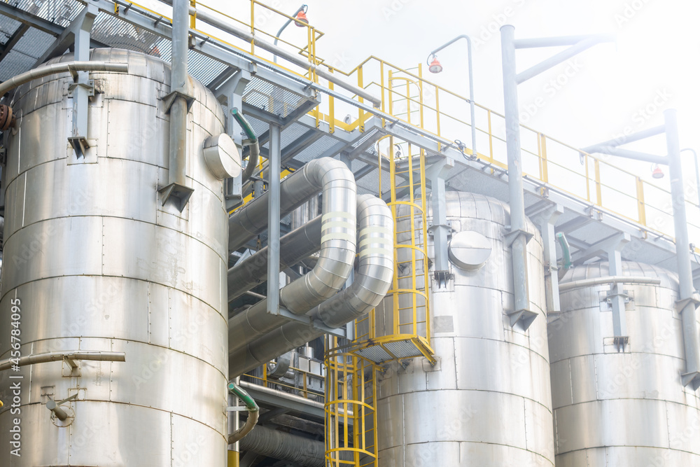 Adsorber columns at a liquefied gas production plant. Technological equipment. Adsorber columns at a liquefied gas production plant. Technological equipment.