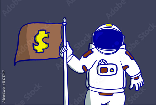 astronaut character holding money flag premium vector