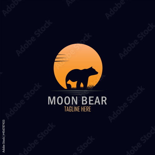 Moon bear with cubs logo design template vector illustration