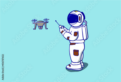 cute astronaut character flying a drone premium vector