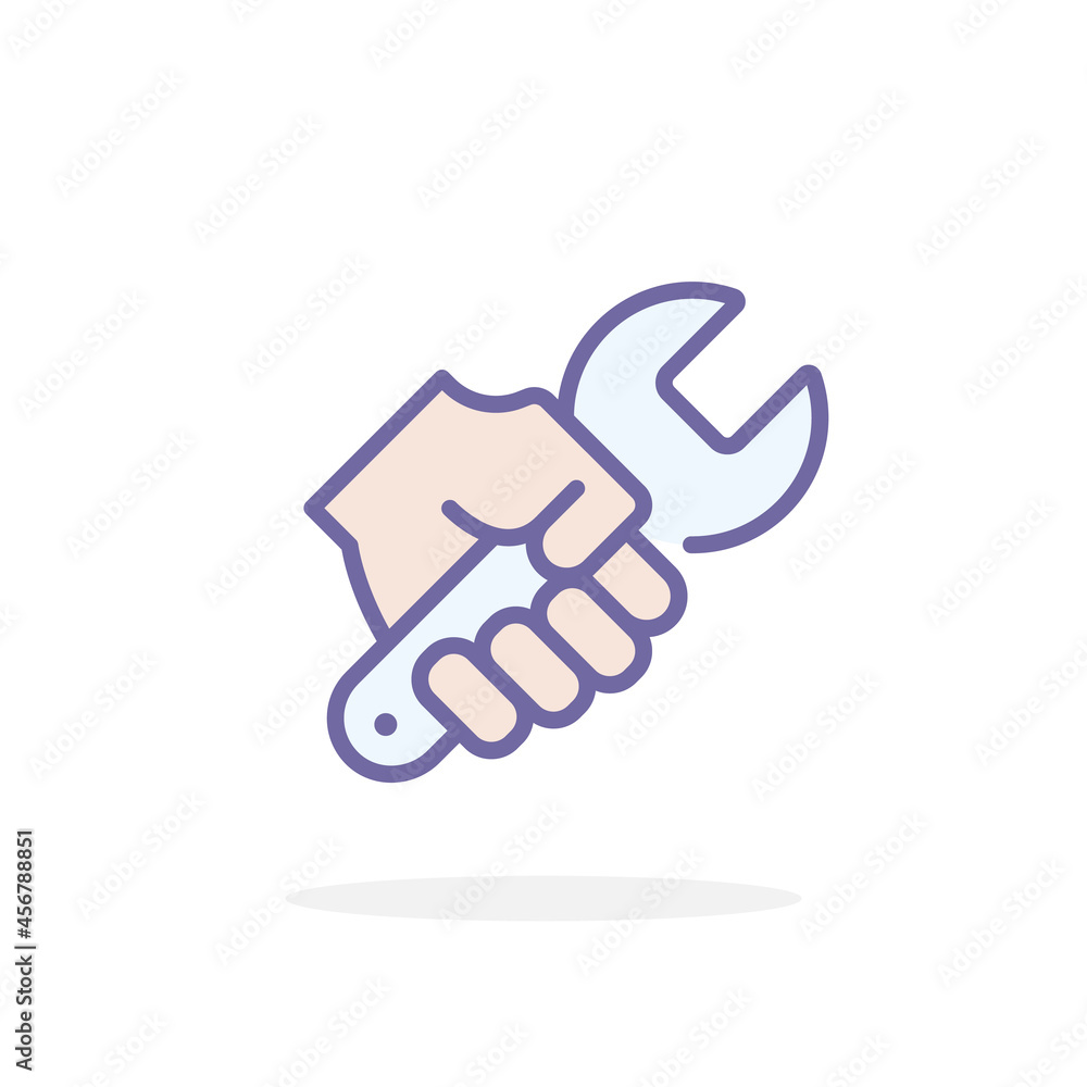 Wrench in hand icon in filled outline style.