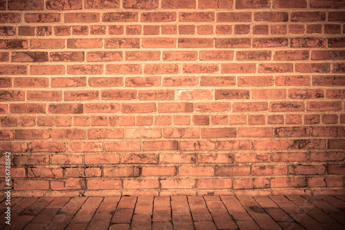 Grunge image of Solid brick wall and floor for background