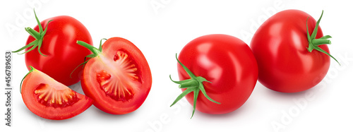 Tomato with slices isolated on white background with clipping path and full depth of field. Set or collection