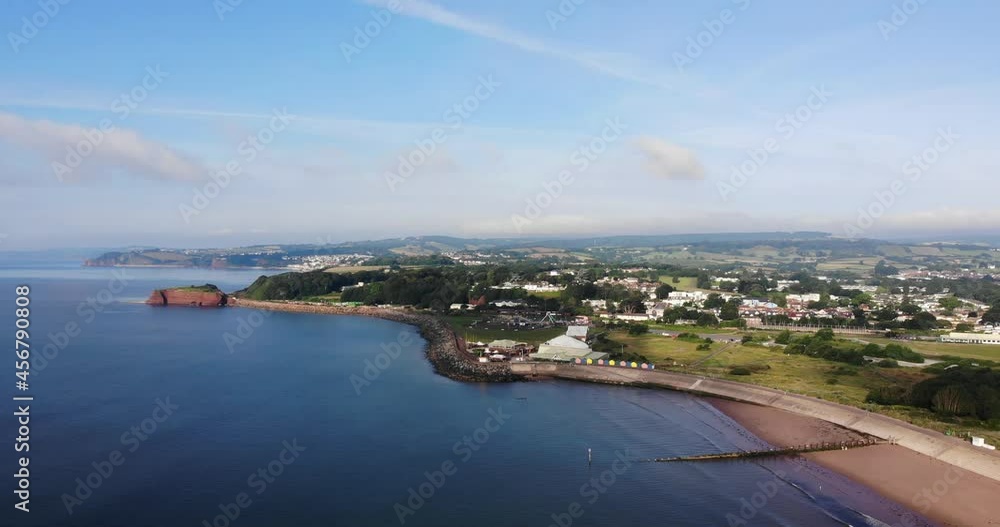 Aerial View Of Dawlish Warren Town On Devon Coastline. Pedestal Up Aerial View Of Dawlish Warren Town On Devon Coastline. Pedestal Up