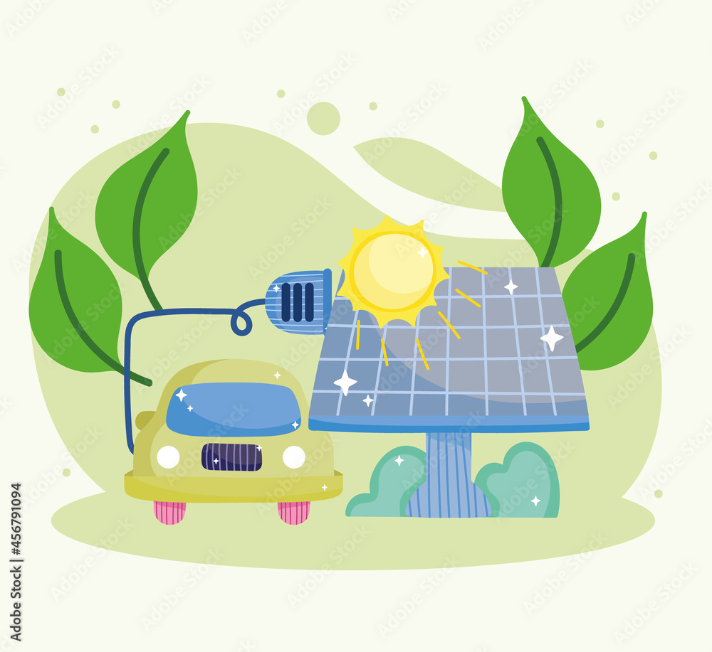 Fototapeta premium electric car and solar panel