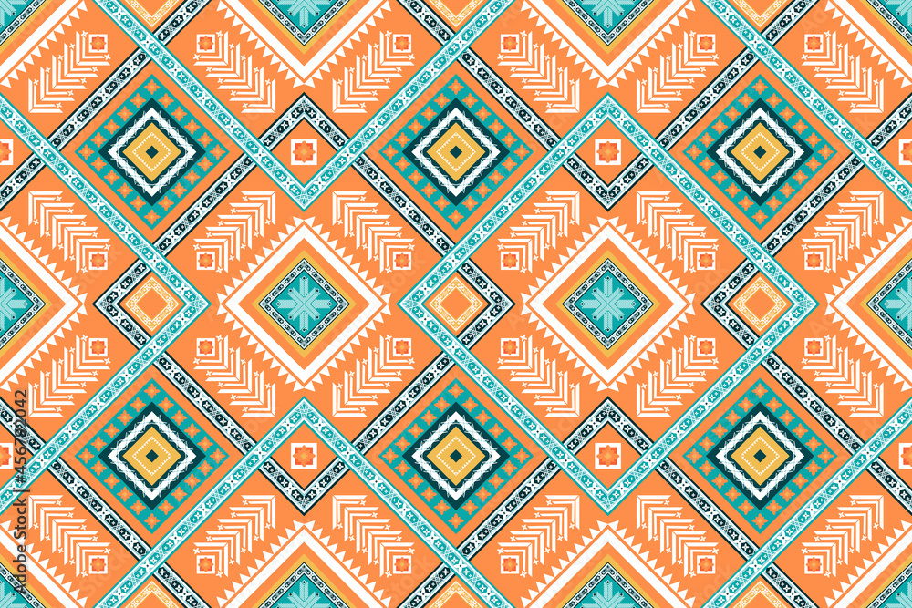 orange green colors cross weave ethnic geometric oriental seamless traditional pattern. design for background, carpet, wallpaper backdrop, clothing, wrapping, batik, fabric. embroidery style. vector